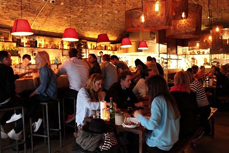 A busy restaurant bar full of people